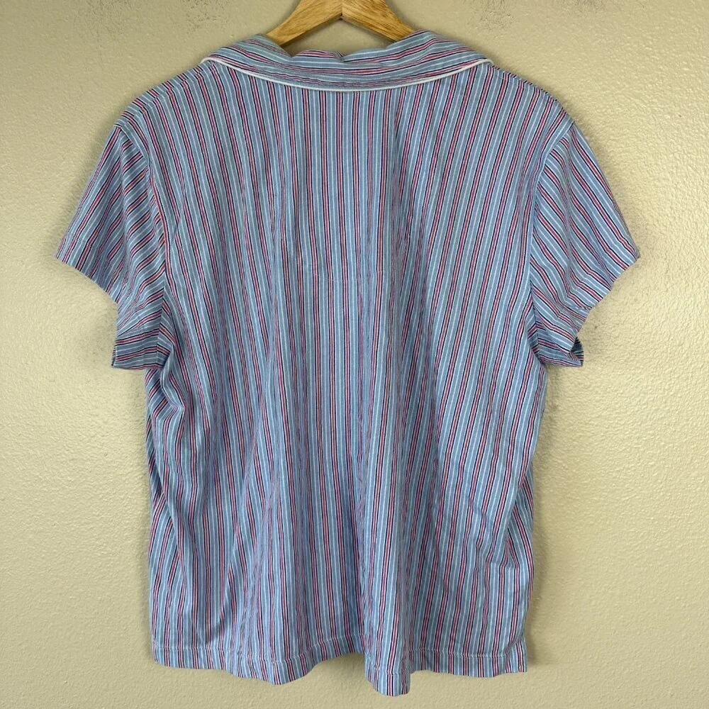 Ralph Lauren Women's Pajama Set Stripes Cotton Black Label Blue Red Large